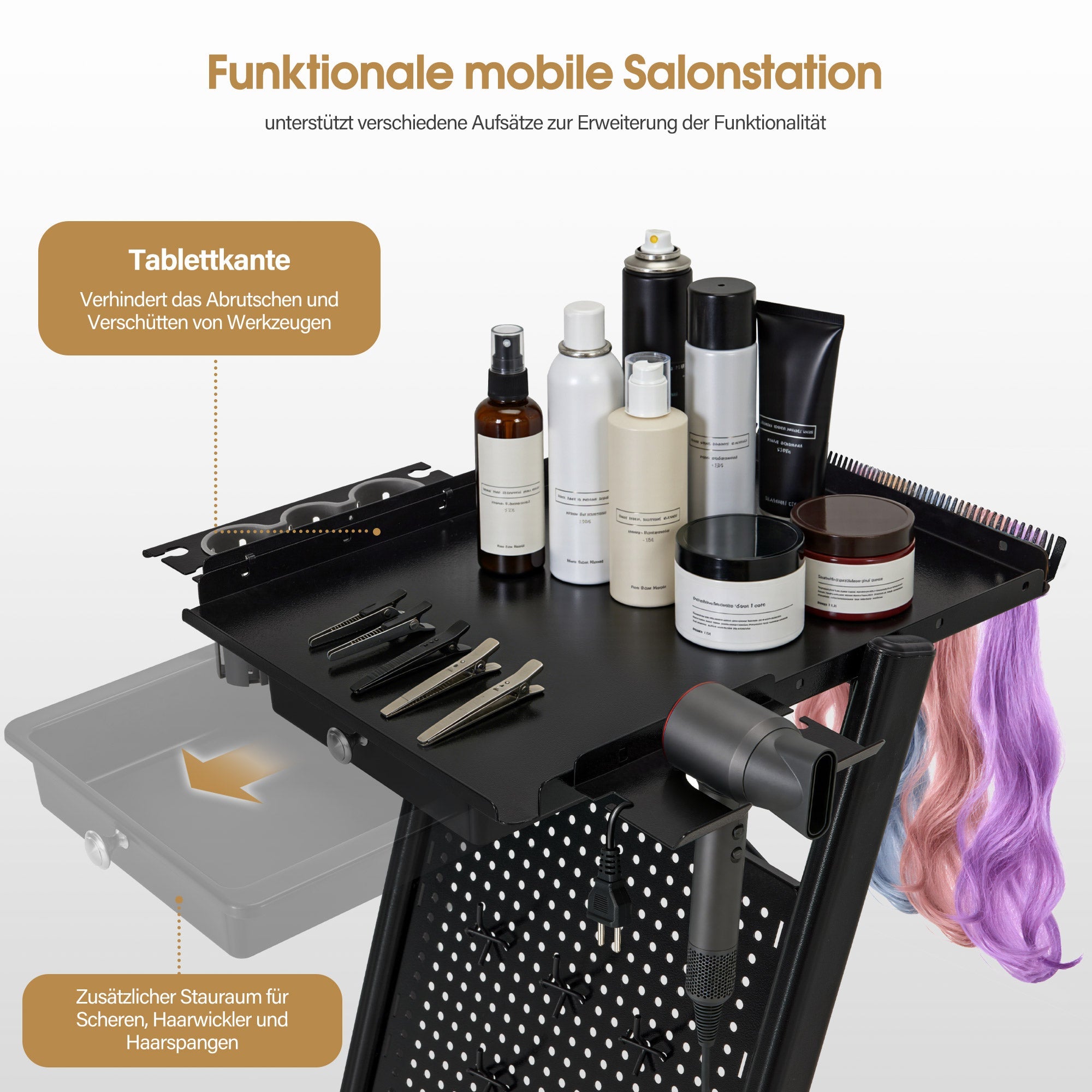 Friseurwagen mit Schublade 2 Ablagen 0085 Schwarz