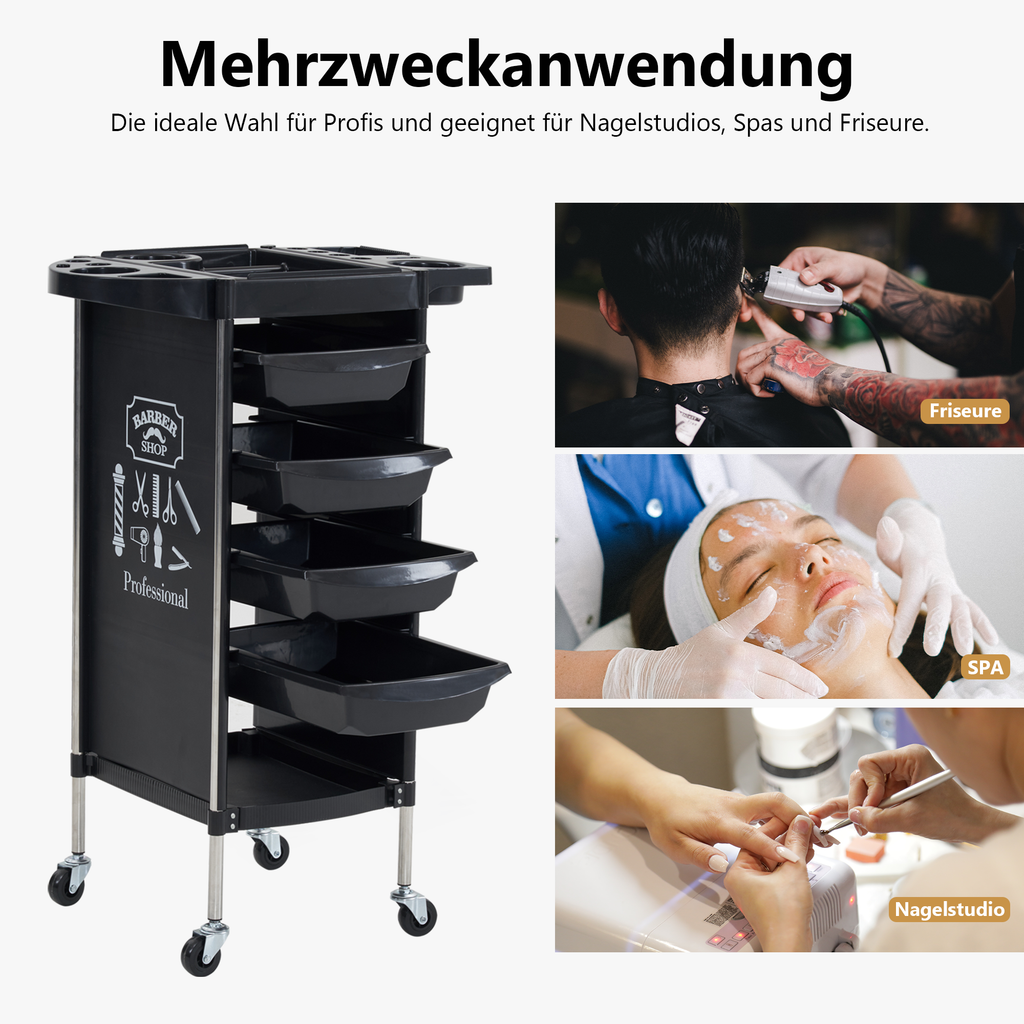 Friseurwagen mit 4 Schubladen und Rollen 2023BK-N Schwarz