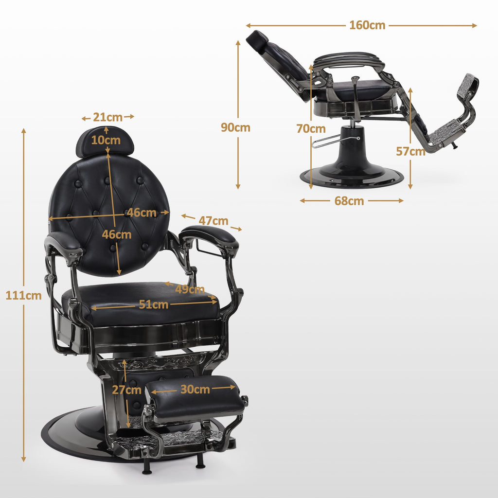 Friseurstuhl Retro Vintage Mattschwarz 2933BK