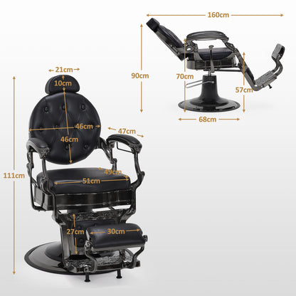 Friseurstuhl Retro Vintage Mattschwarz 2933BK