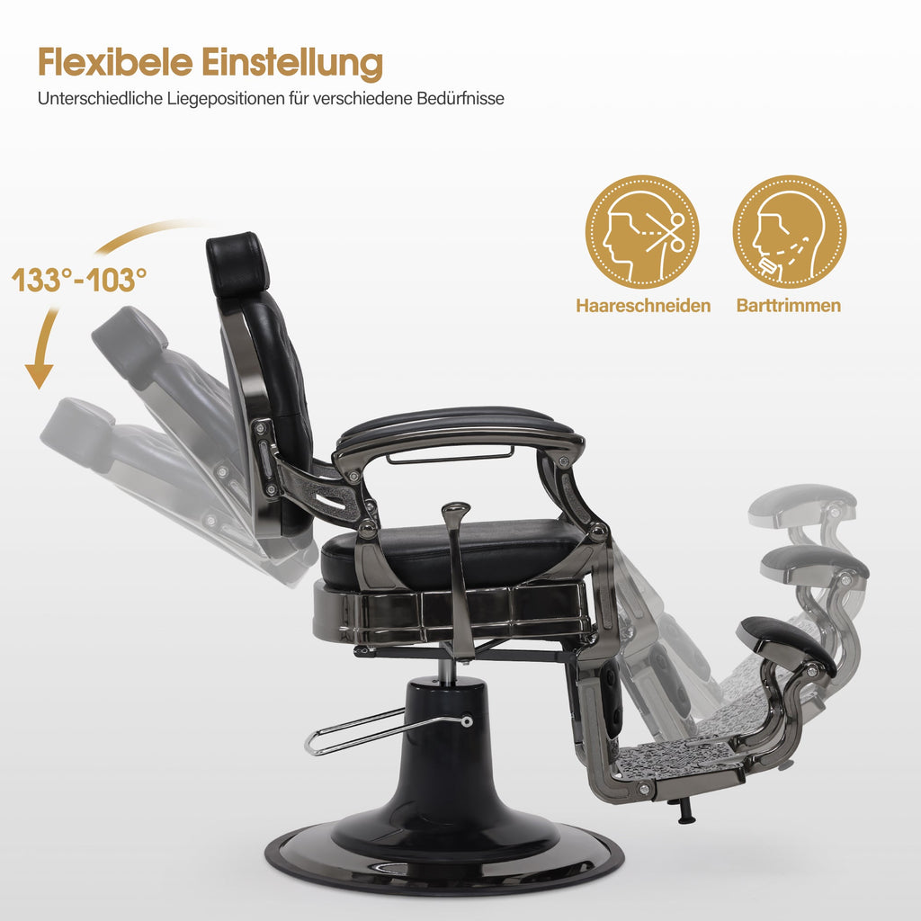 Friseurstuhl Retro Vintage Mattschwarz 2933BK