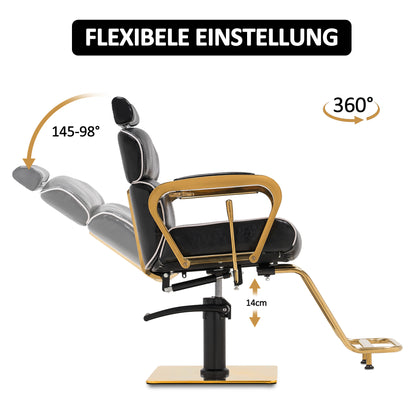 Friseurstuhl Vintage Retro 3078 Schwarz-Gold