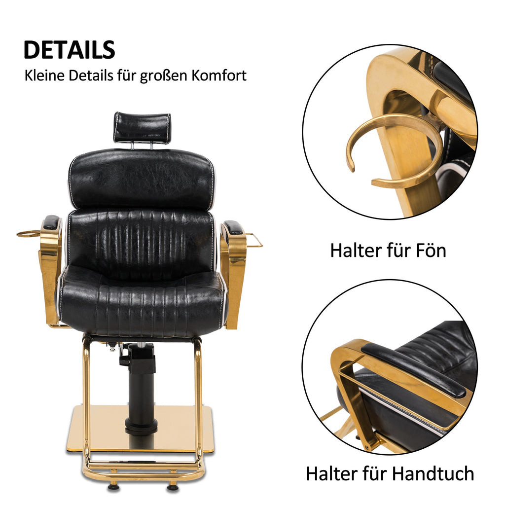 Friseurstuhl Vintage Retro 3078 Schwarz-Gold