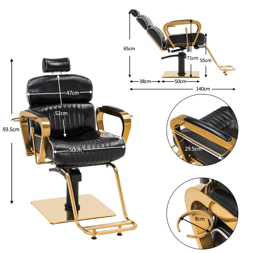 Friseurstuhl Vintage Retro 3078 Schwarz-Gold