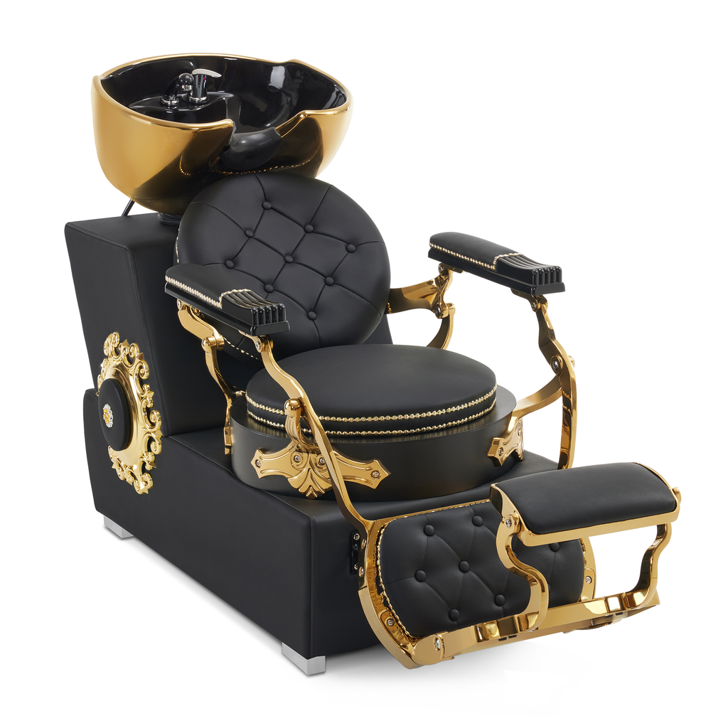 Friseurstuhl mit Waschbecken Retro 8024 Gold-Schwarz