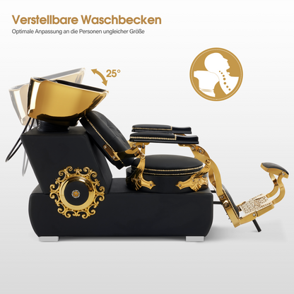 Friseurstuhl mit Waschbecken Retro 8024 Gold-Schwarz