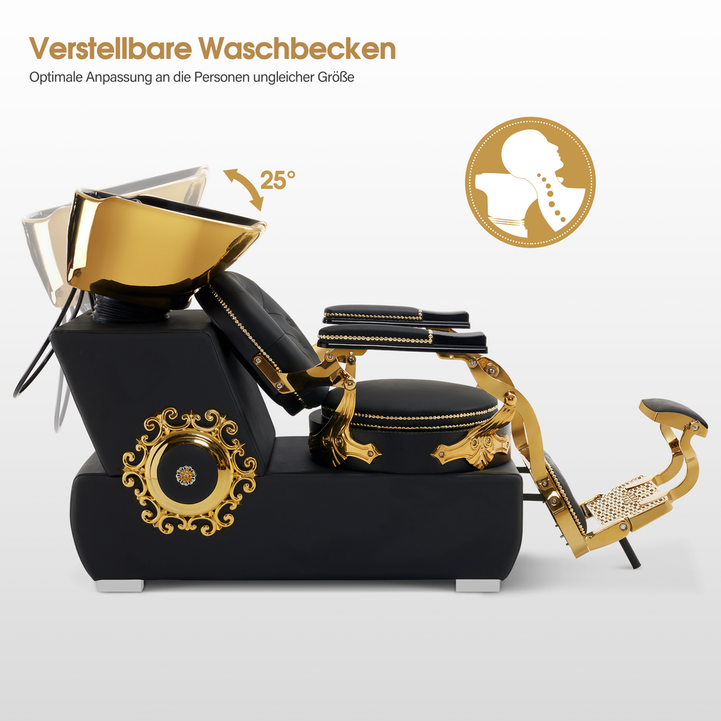 Friseurstuhl mit Waschbecken Retro 8024 Gold-Schwarz