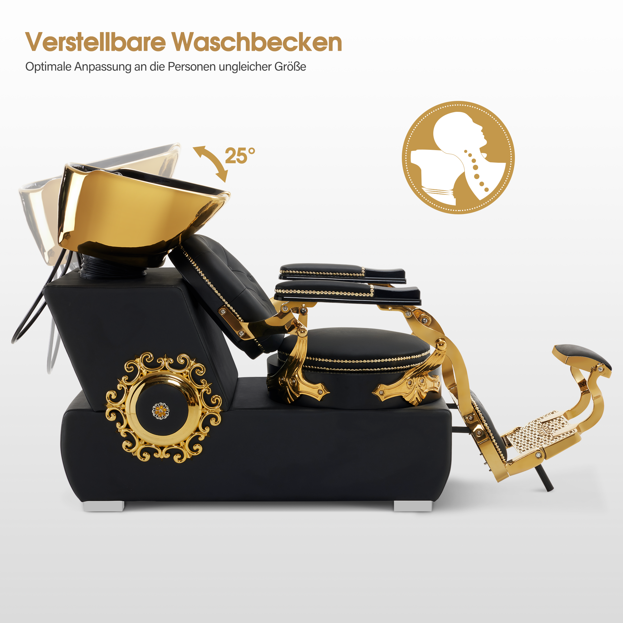 Friseurstuhl mit Waschbecken Retro 8024 Gold-Schwarz