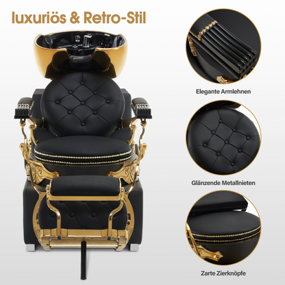 Friseurstuhl mit Waschbecken Retro 8024 Gold-Schwarz