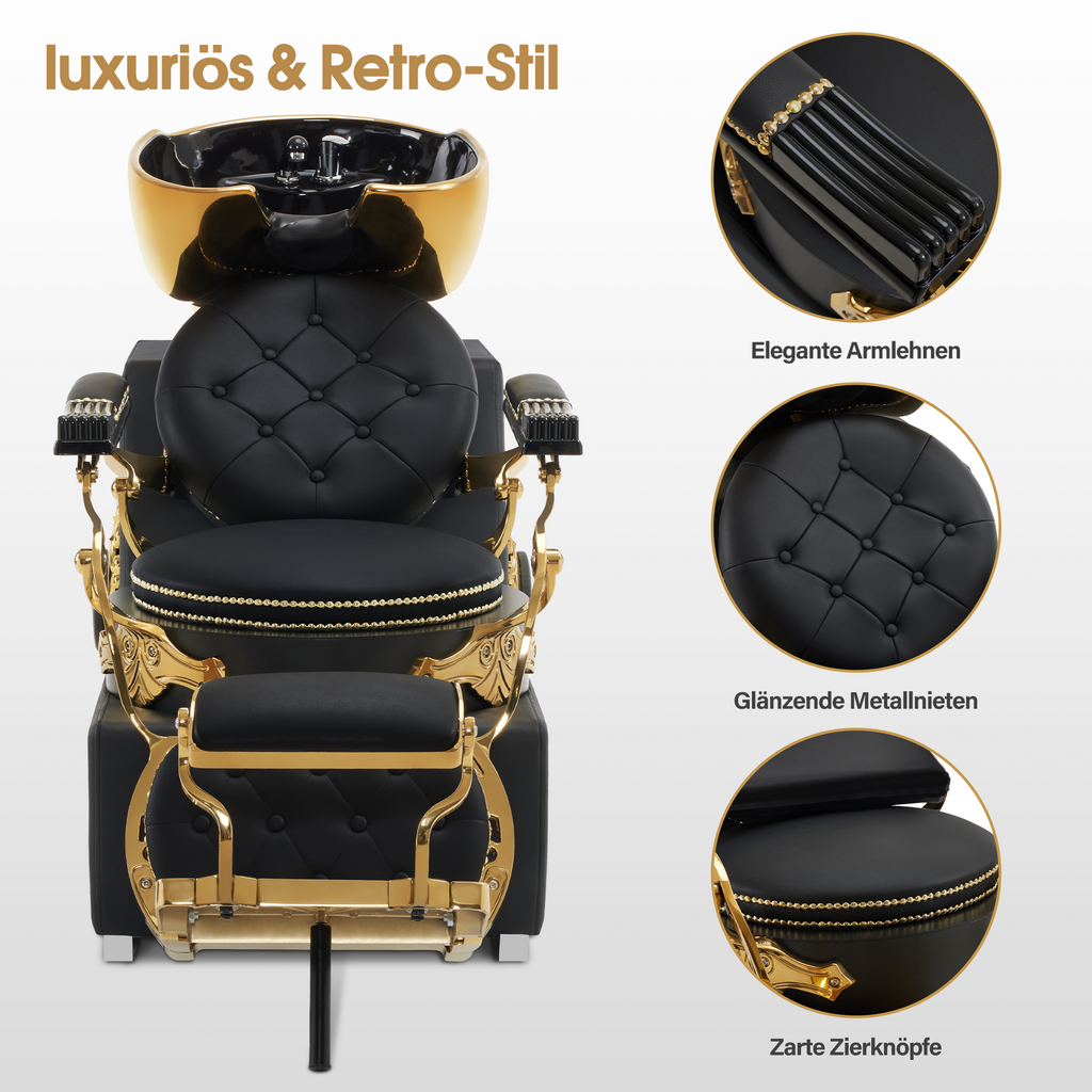 Friseurstuhl mit Waschbecken Retro 8024 Gold-Schwarz