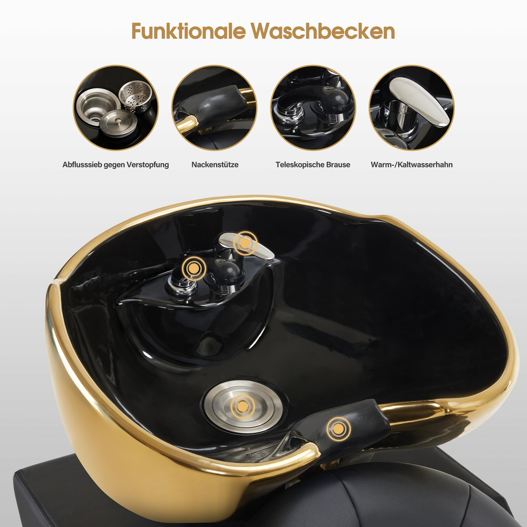 Friseurstuhl mit Waschbecken Retro 8024 Gold-Schwarz