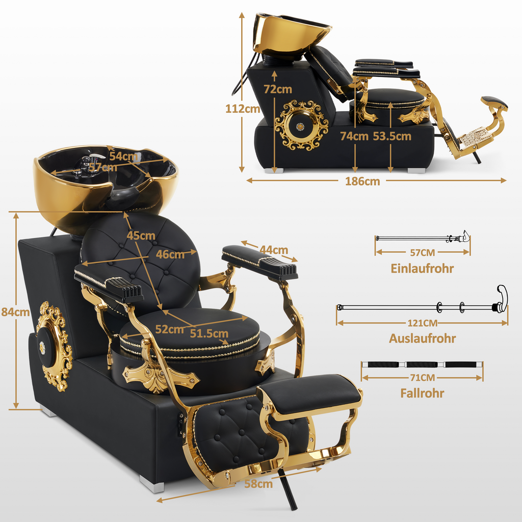 Friseurstuhl mit Waschbecken Retro 8024 Gold-Schwarz