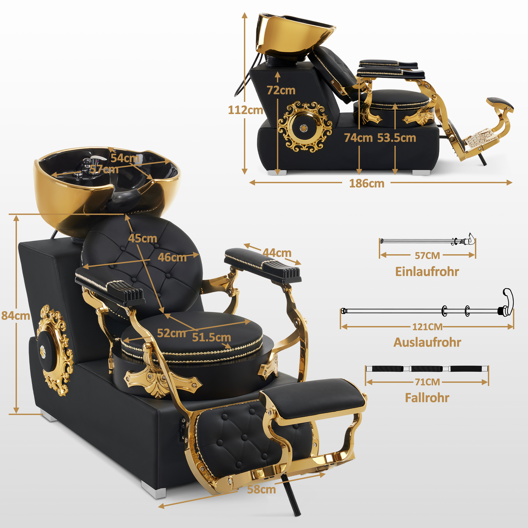 Friseurstuhl mit Waschbecken Retro 8024 Gold-Schwarz