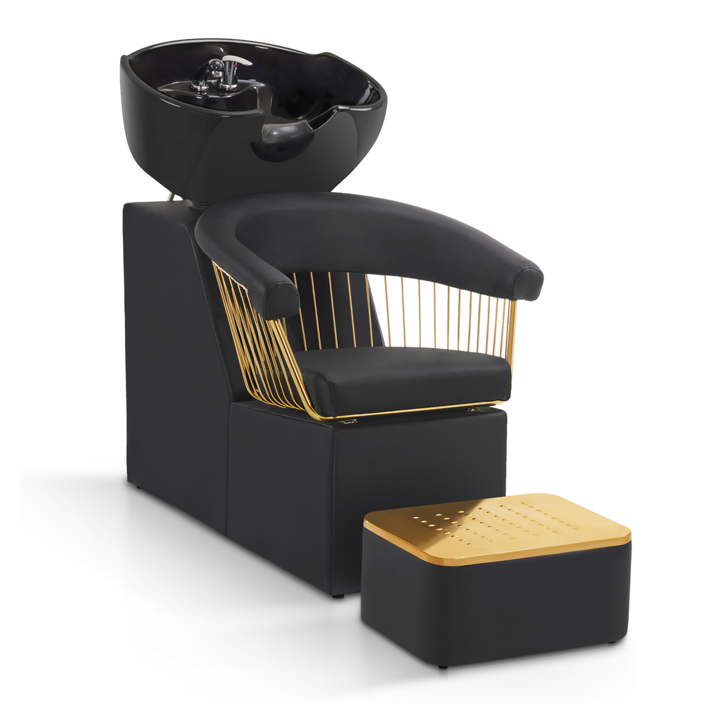 Friseurstuhl mit Waschbecken Retro 8037 Gold-Schwarz