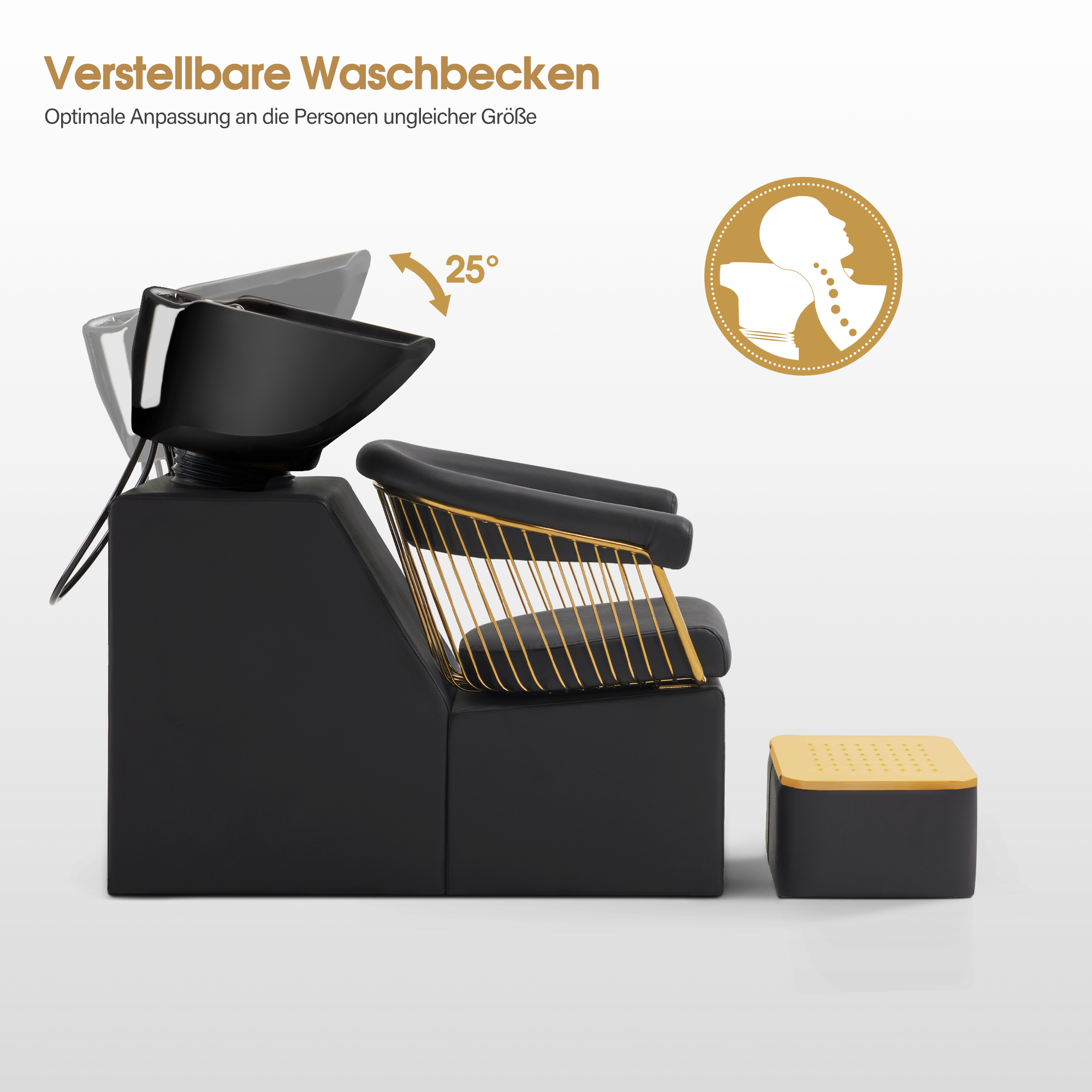 Friseurstuhl mit Waschbecken Retro 8037 Gold-Schwarz