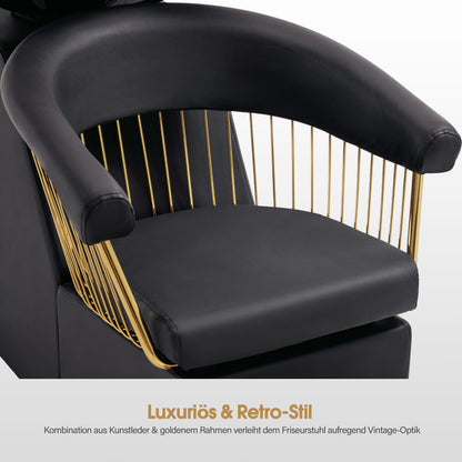 Friseurstuhl mit Waschbecken Retro 8037 Gold-Schwarz