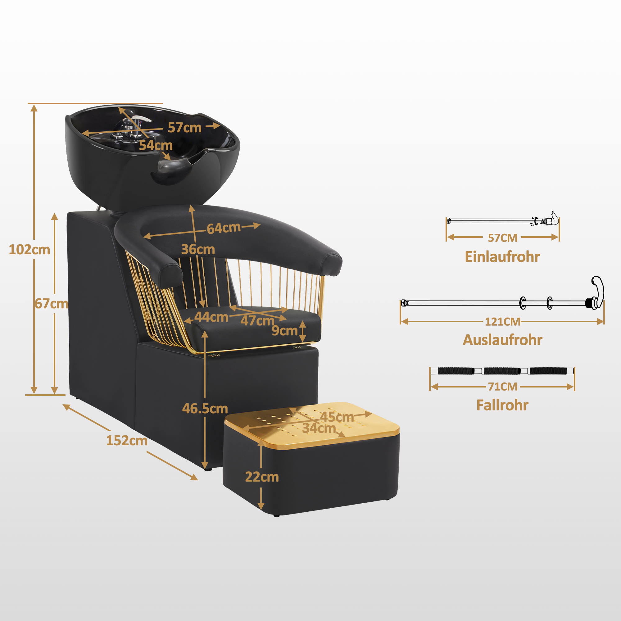 Friseurstuhl mit Waschbecken Retro 8037 Gold-Schwarz
