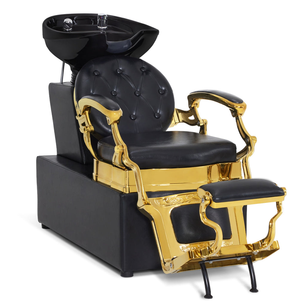 Friseurstuhl mit Waschbecken Retro 8653 Gold-Schwarz