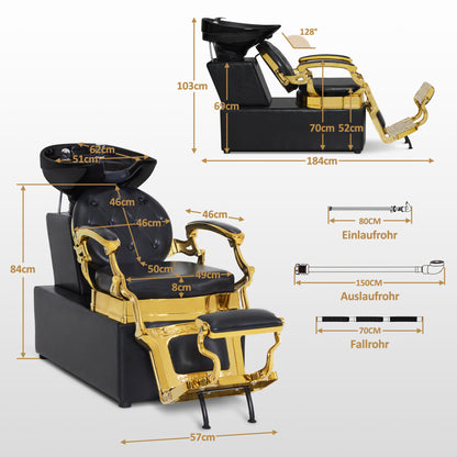 Friseurstuhl mit Waschbecken Retro 8653 Gold-Schwarz