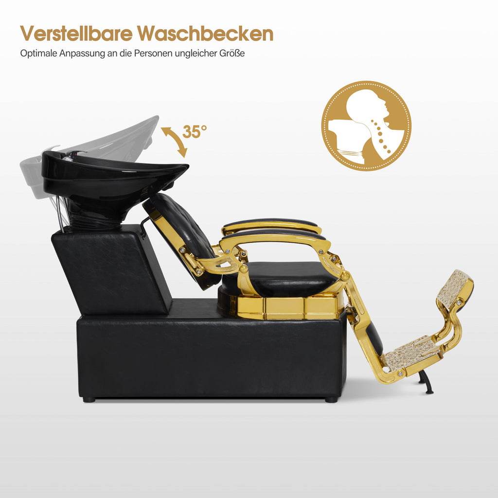 Friseurstuhl mit Waschbecken Retro 8653 Gold-Schwarz