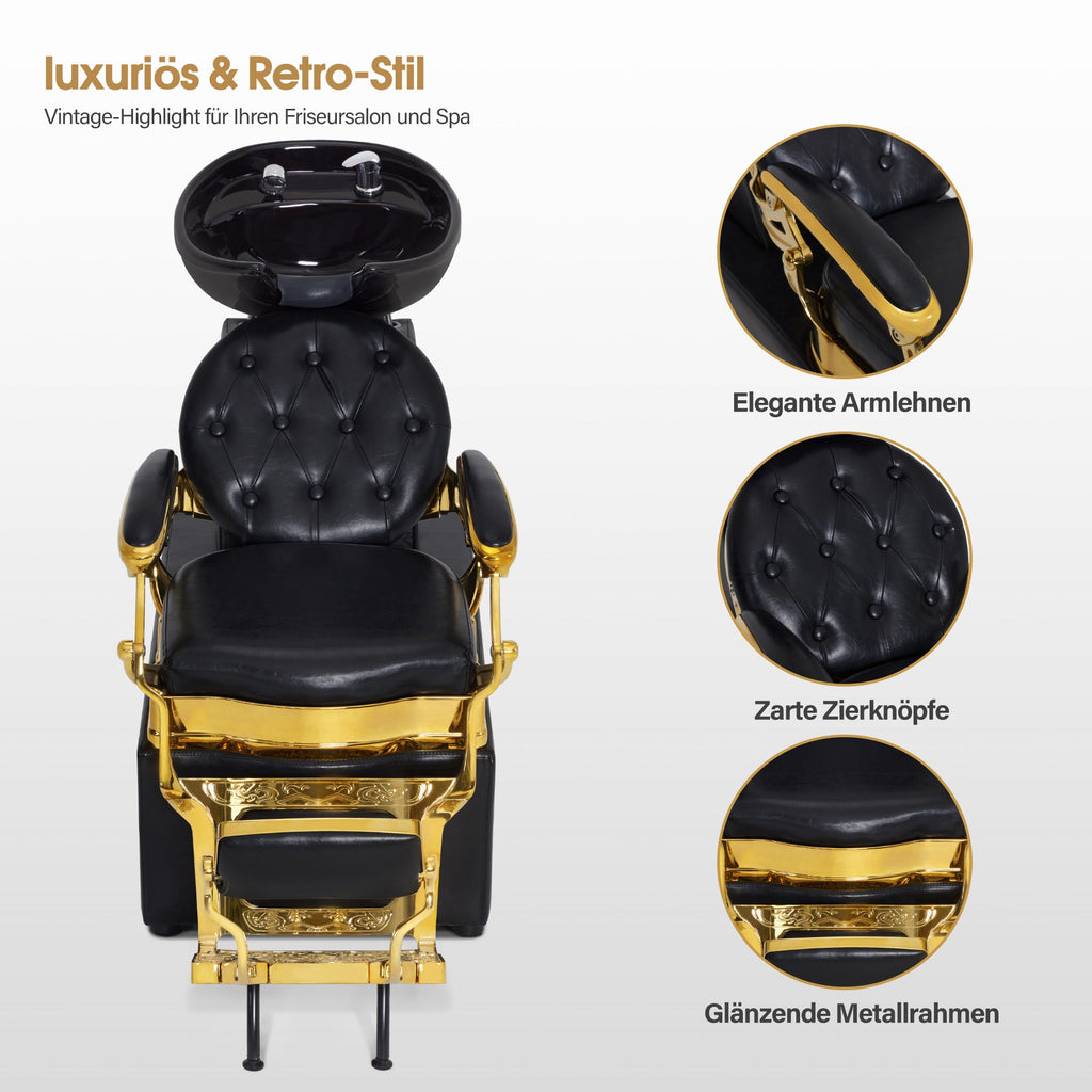 Friseurstuhl mit Waschbecken Retro 8653 Gold-Schwarz