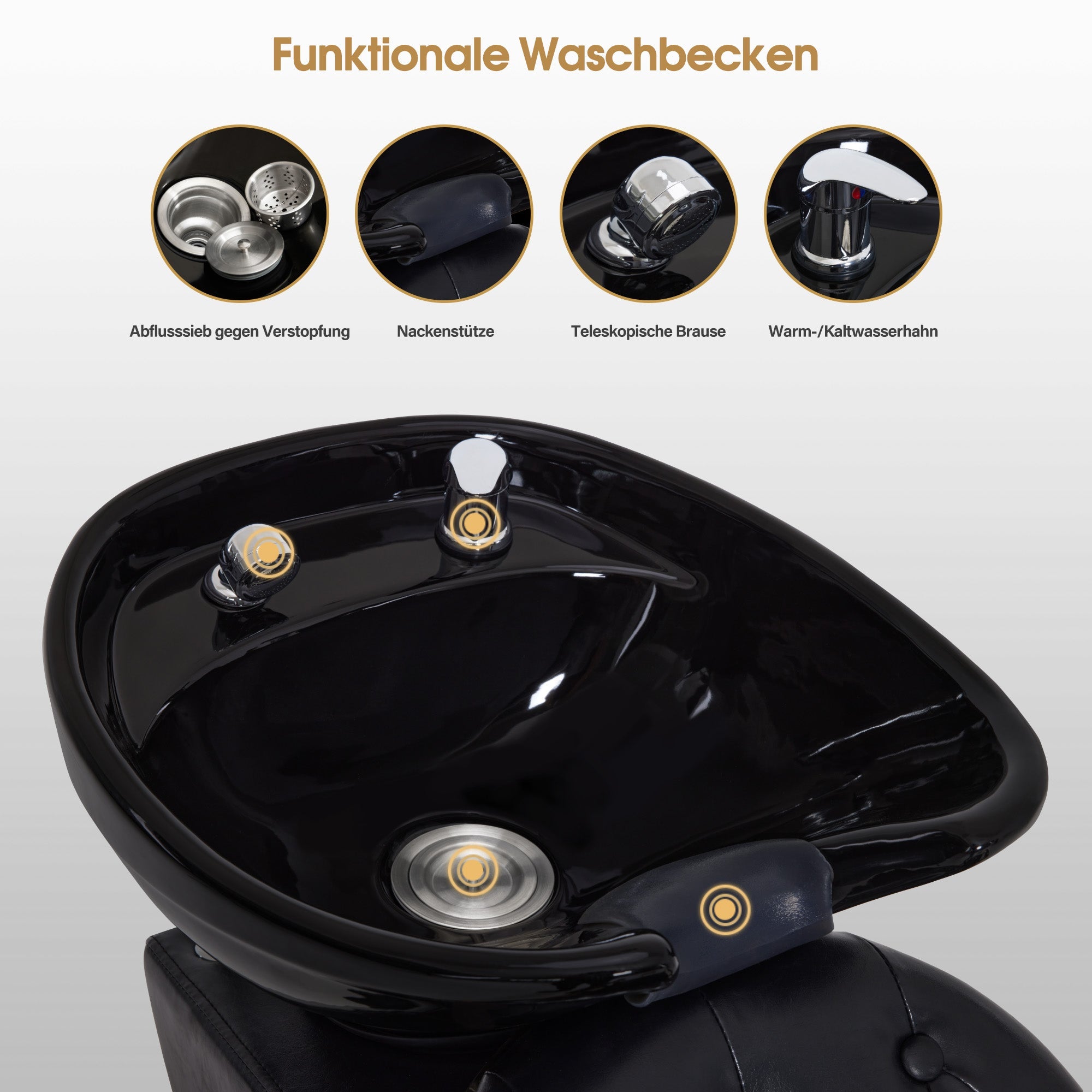 Friseurstuhl mit Waschbecken Retro 8653 Gold-Schwarz