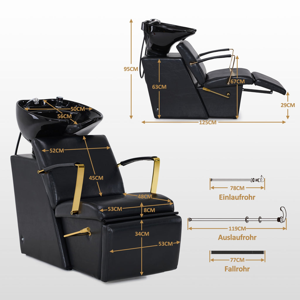 Friseurstuhl mit Waschbecken 8670 Schwarz-Gold