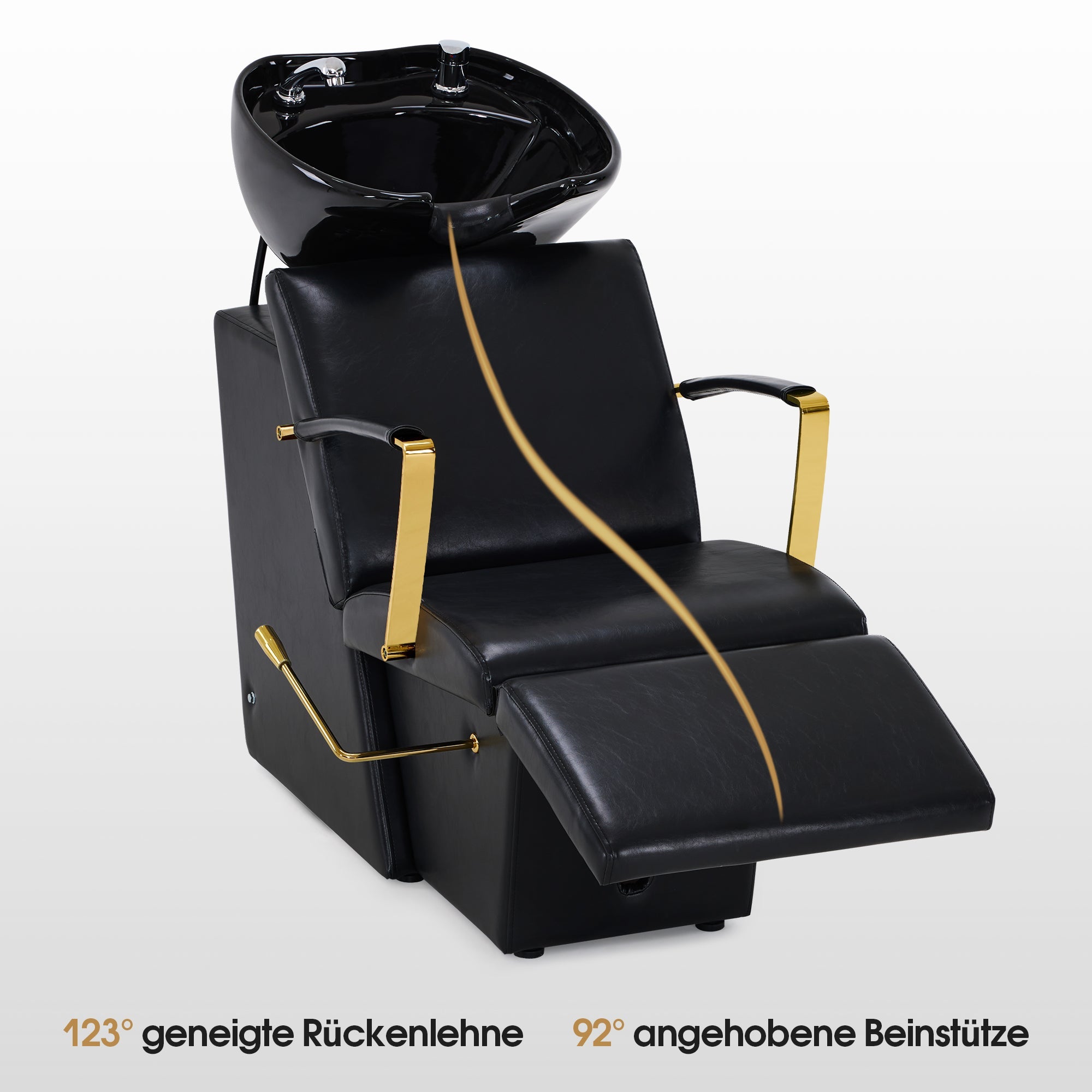 Friseurstuhl mit Waschbecken 8670 Schwarz-Gold