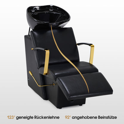 Friseurstuhl mit Waschbecken 8670 Schwarz-Gold
