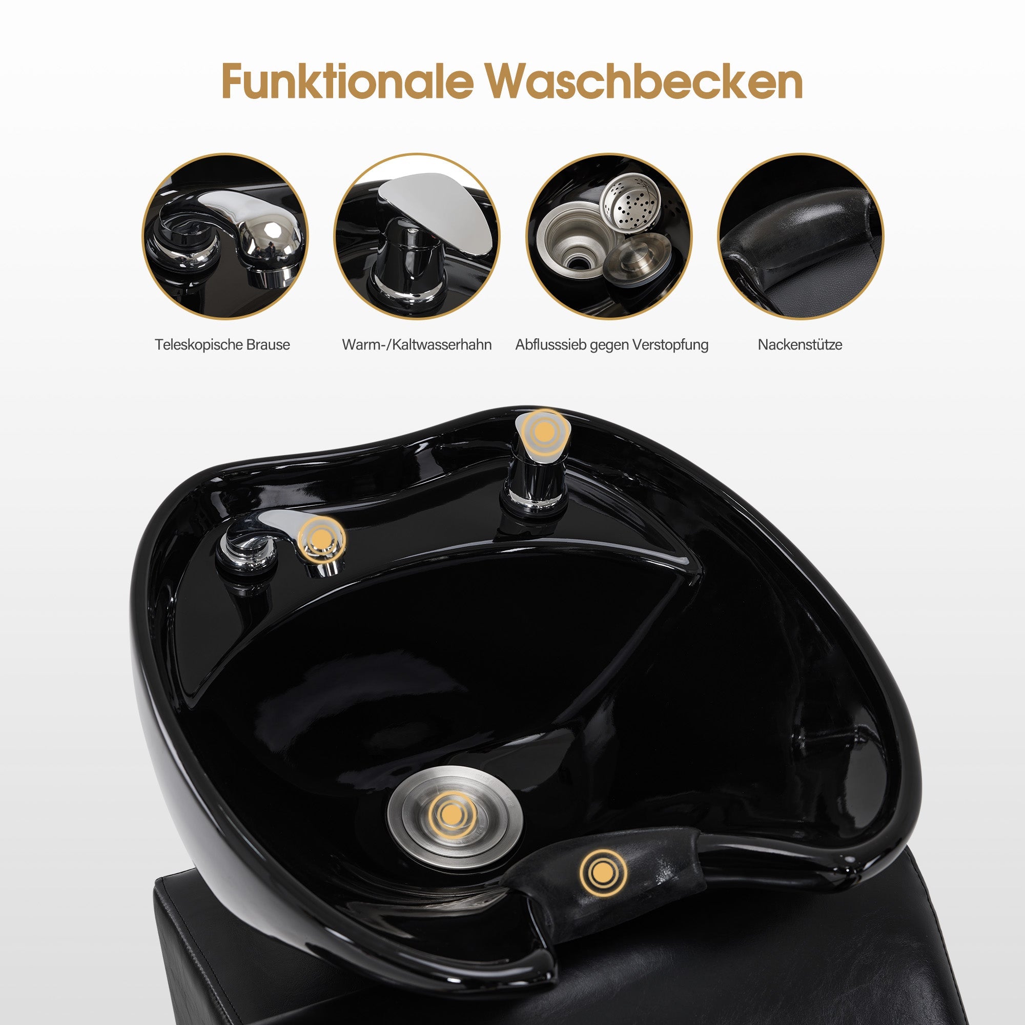 Friseurstuhl mit Waschbecken 8670 Schwarz-Gold