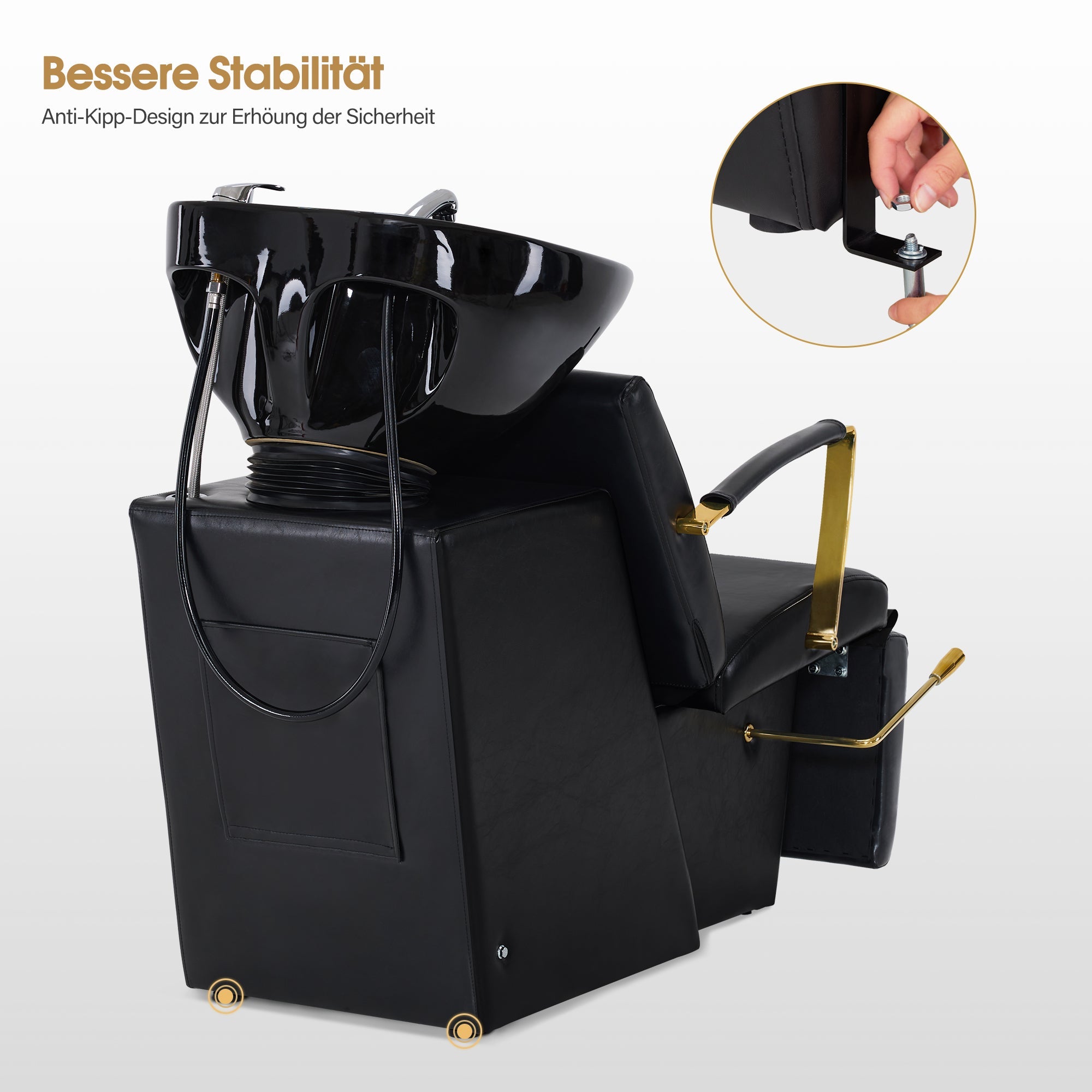 Friseurstuhl mit Waschbecken 8670 Schwarz-Gold