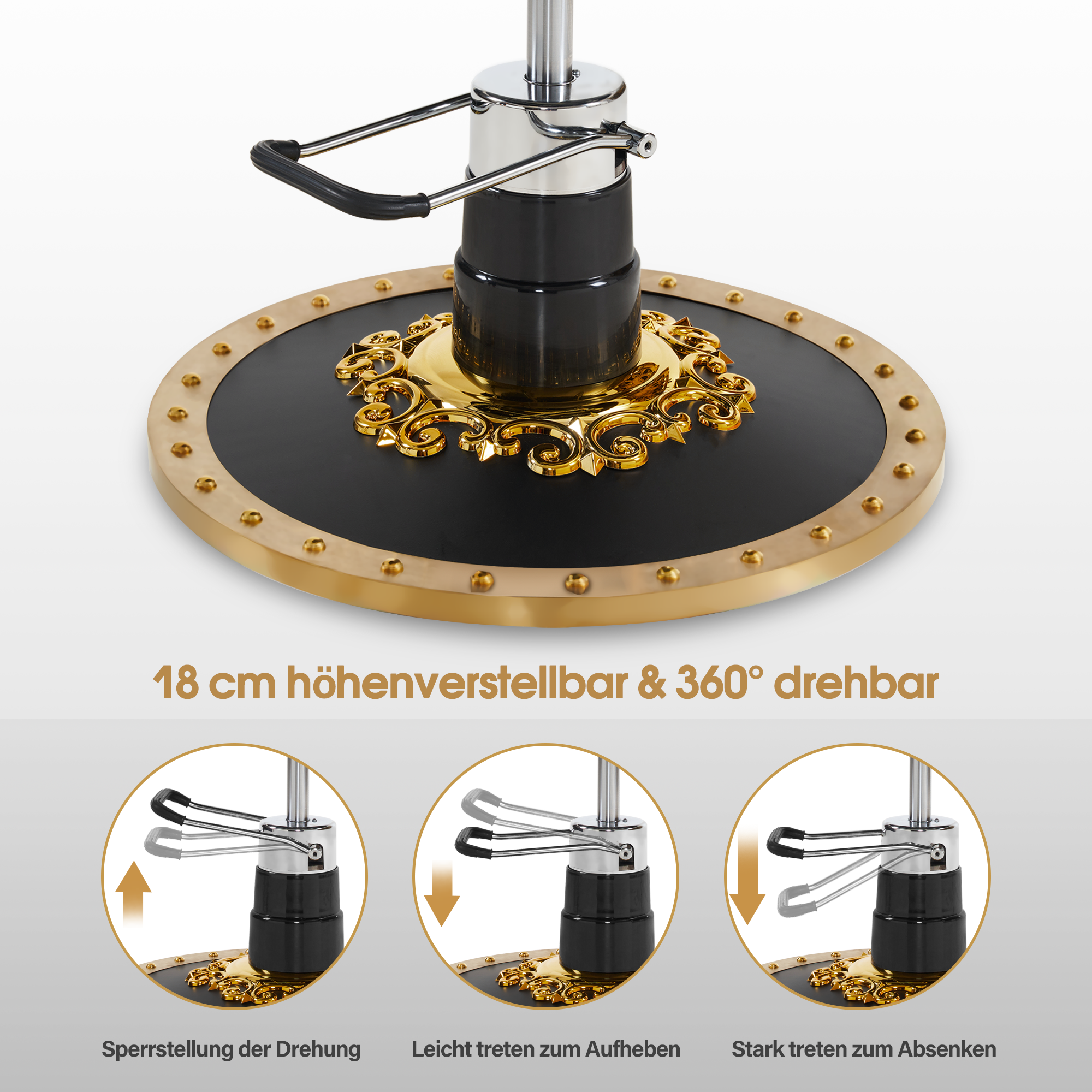 Friseurstuhl mit Kopfstütze 8688 Gold-Schwarz
