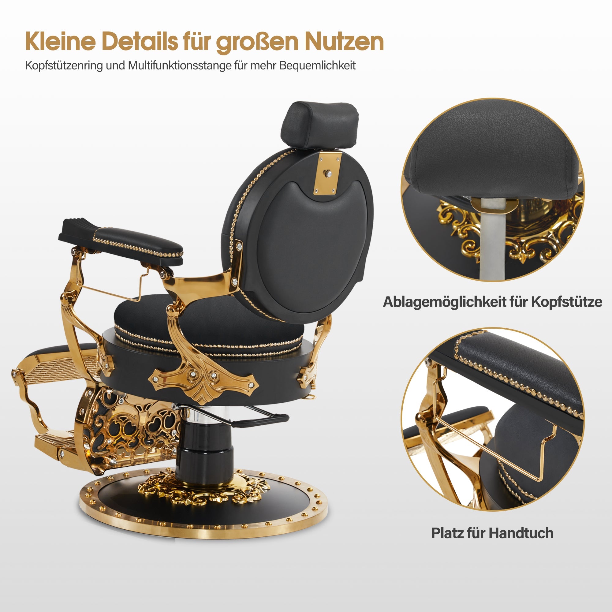 Friseurstuhl mit Kopfstütze 8688 Gold-Schwarz