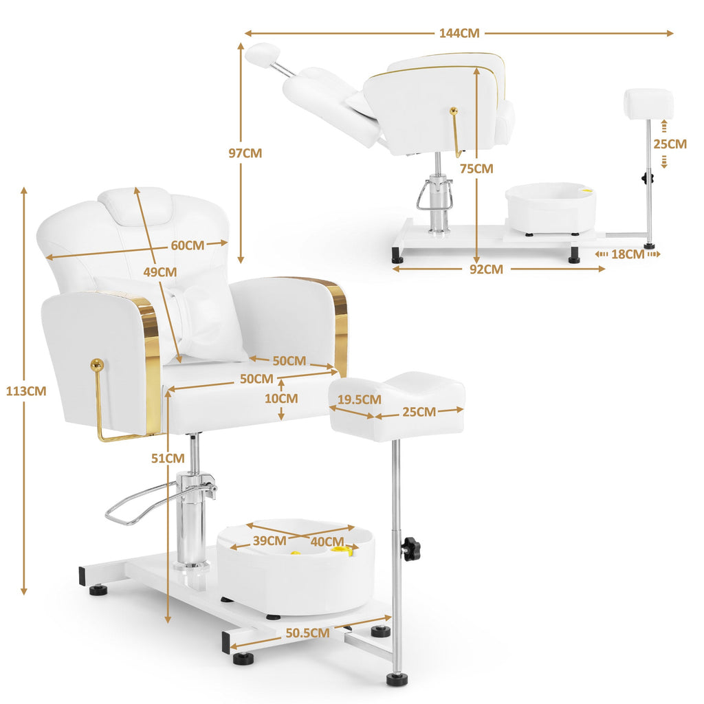 Pediküre Stuhl mit Fußbadewanne F0371 Gold-Weiß