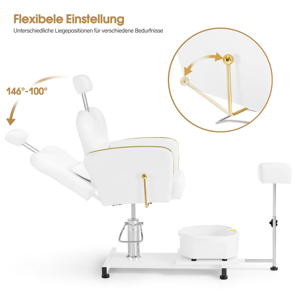 Pediküre Stuhl mit Fußbadewanne F0371 Gold-Weiß