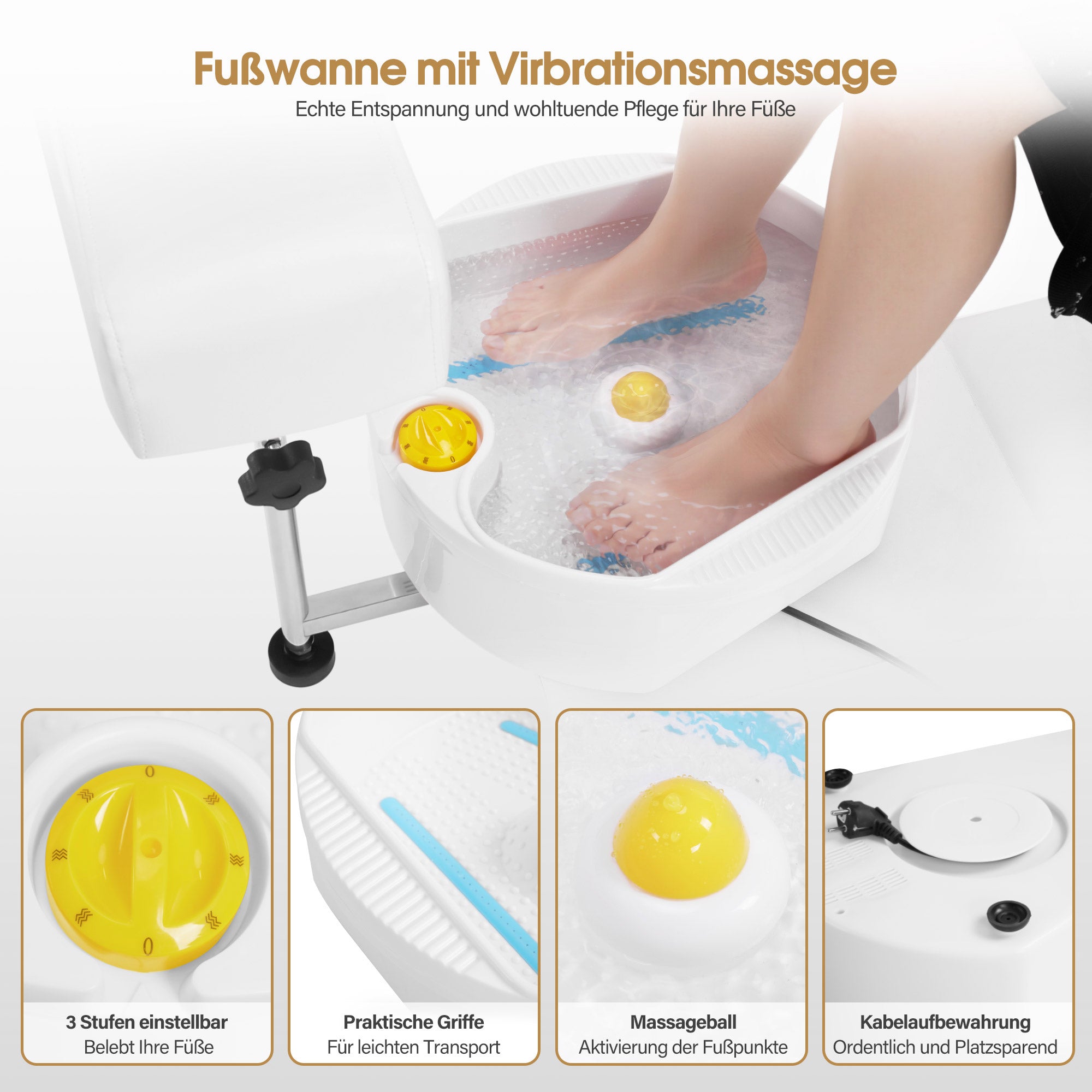 Pediküre Stuhl mit Fußbadewanne F0371 Gold-Weiß