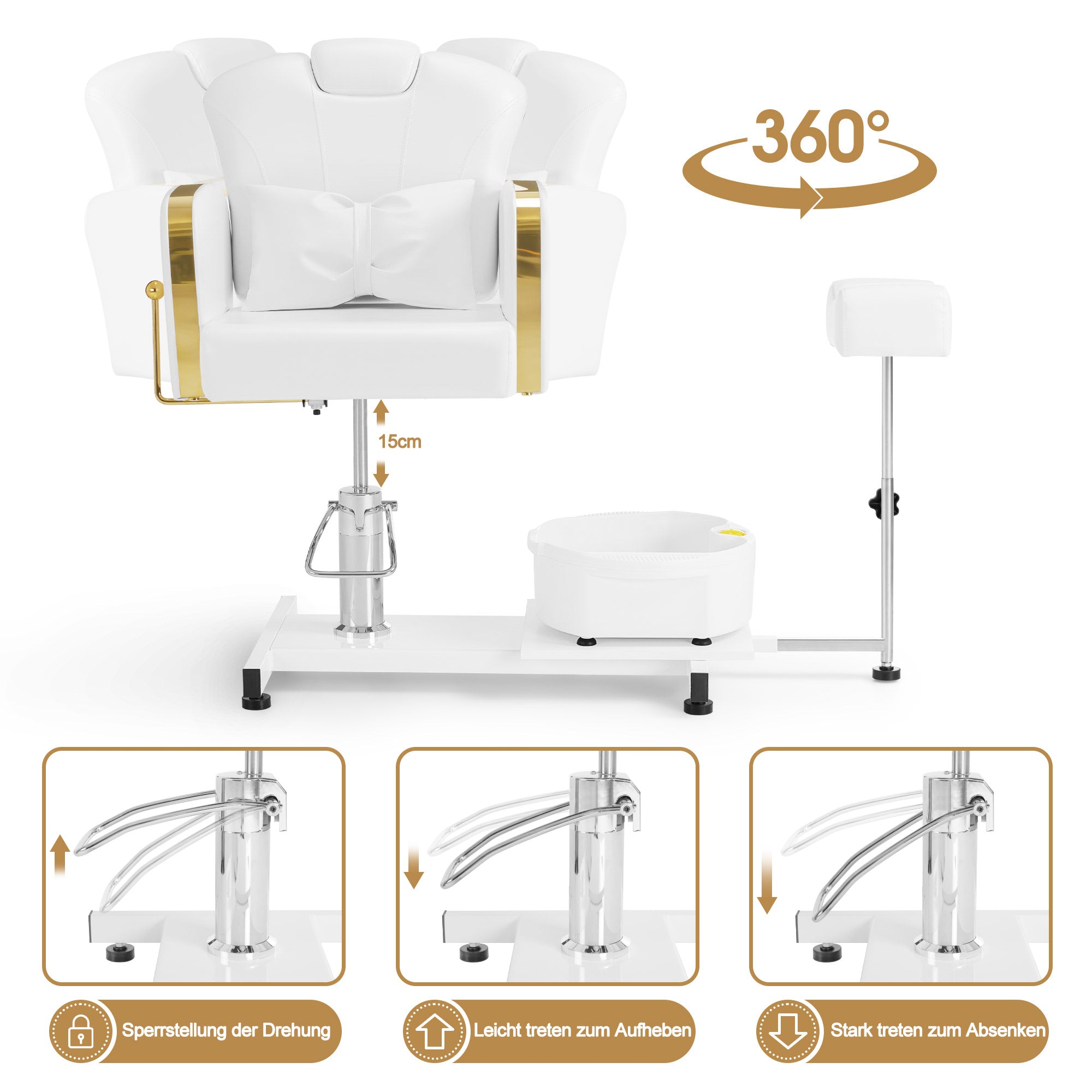 Pediküre Stuhl mit Fußbadewanne F0371 Gold-Weiß