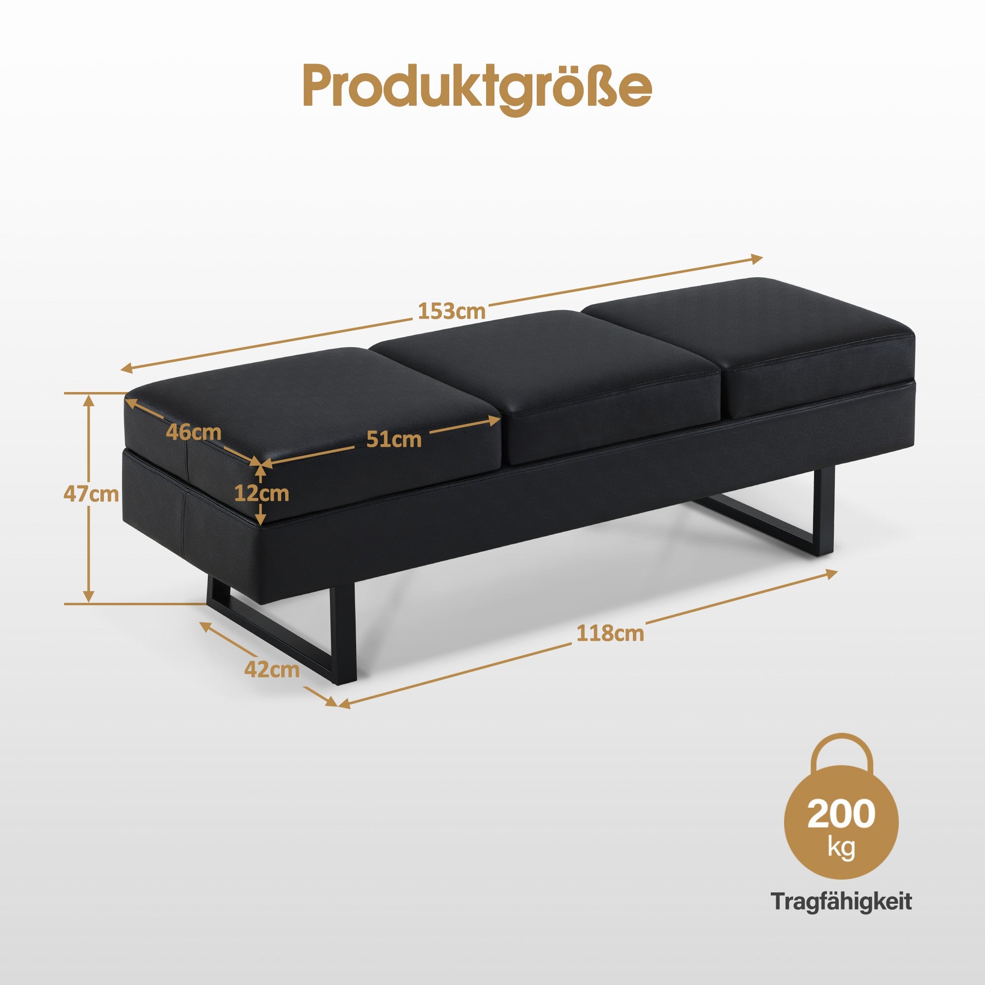 3-Sitzer Sitzbank W513 Schwarz