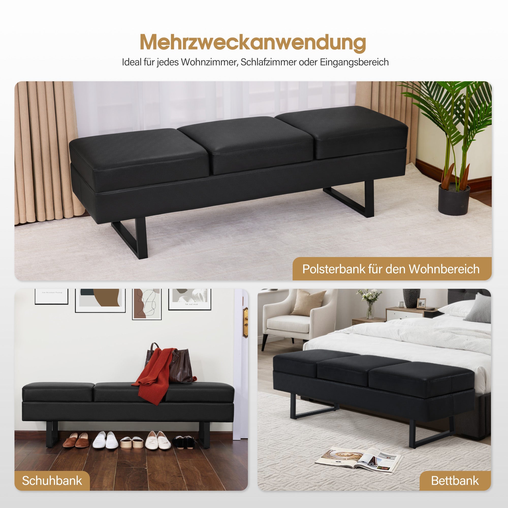 3-Sitzer Sitzbank W513 Schwarz