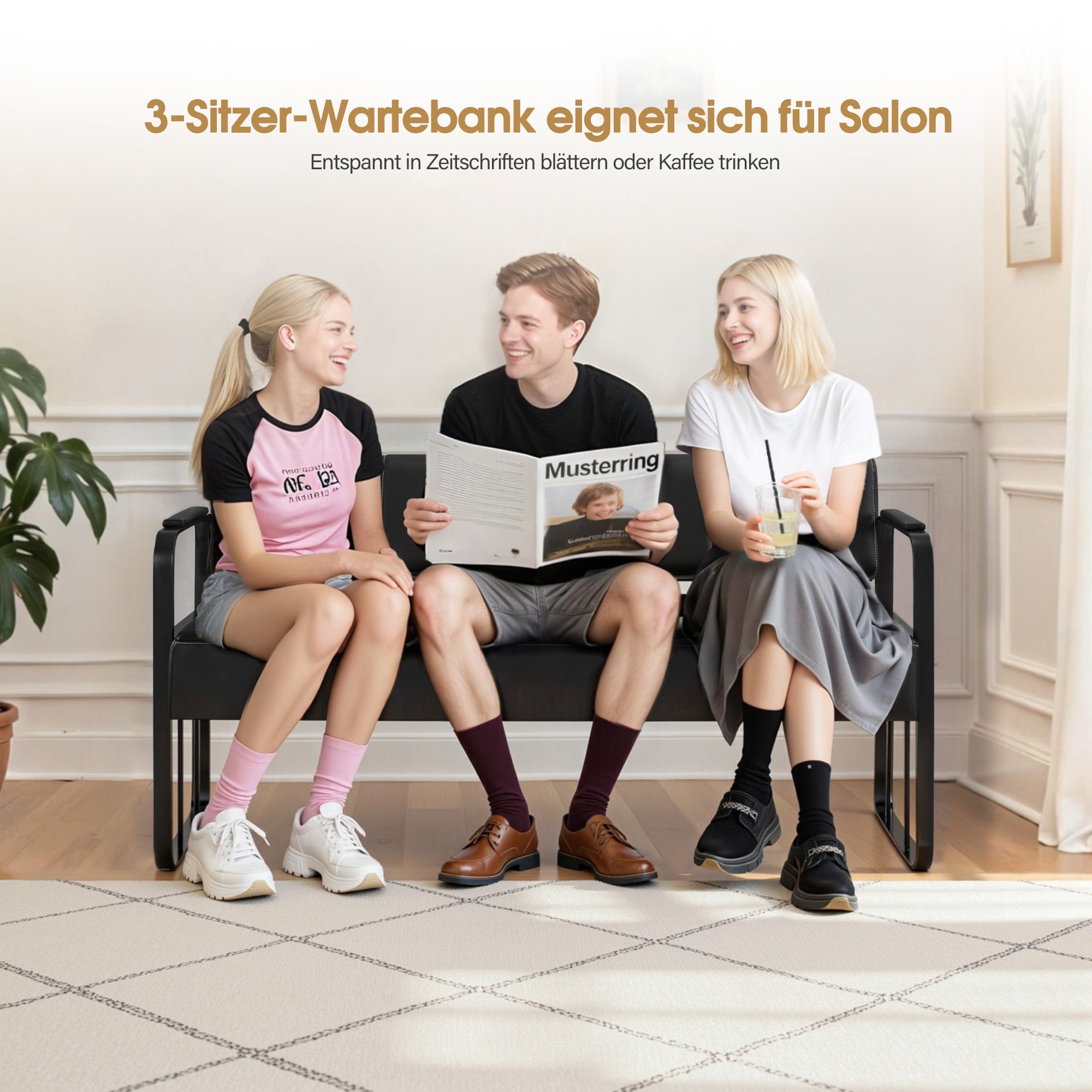 3-Sitzer Sitzbank mit Armlehnen W528 Schwarz
