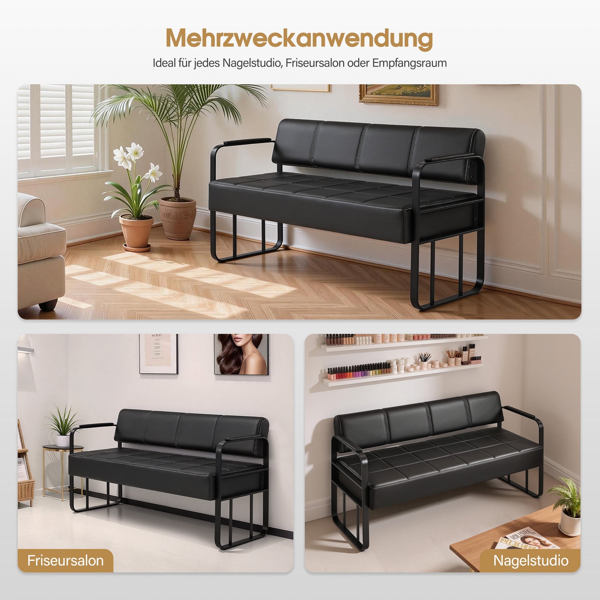 3-Sitzer Sitzbank mit Armlehnen W528 Schwarz