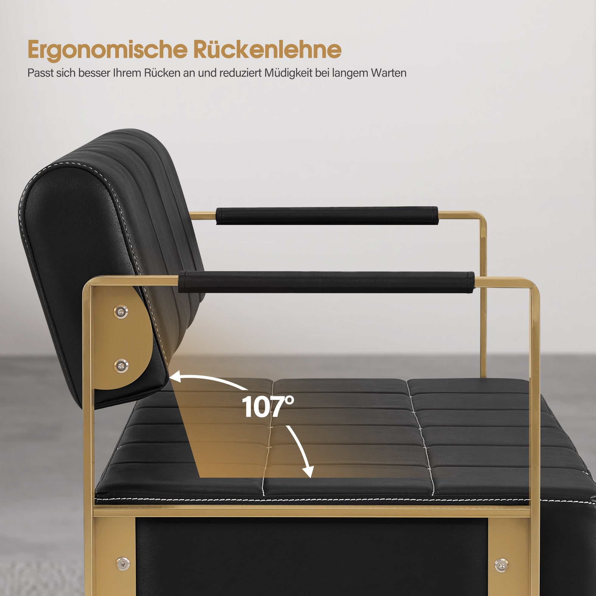 3-Sitzer Sitzbank mit goldenen Armlehnen W528 Schwarz-Gold