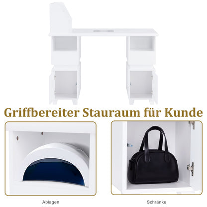 Manikürtisch mit 2 Schubladen - Nageltisch mit Absaugung Weiß
