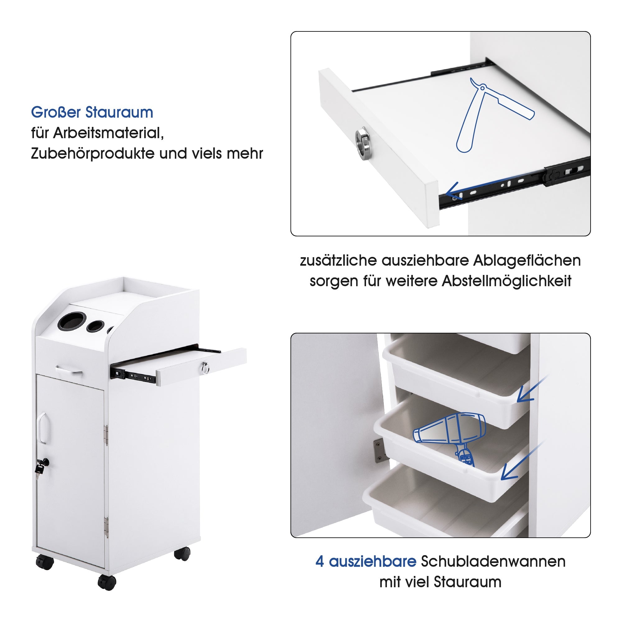 Friseurwagen Kosmetikwagen Arbeitswagen Rollwagen Weiß