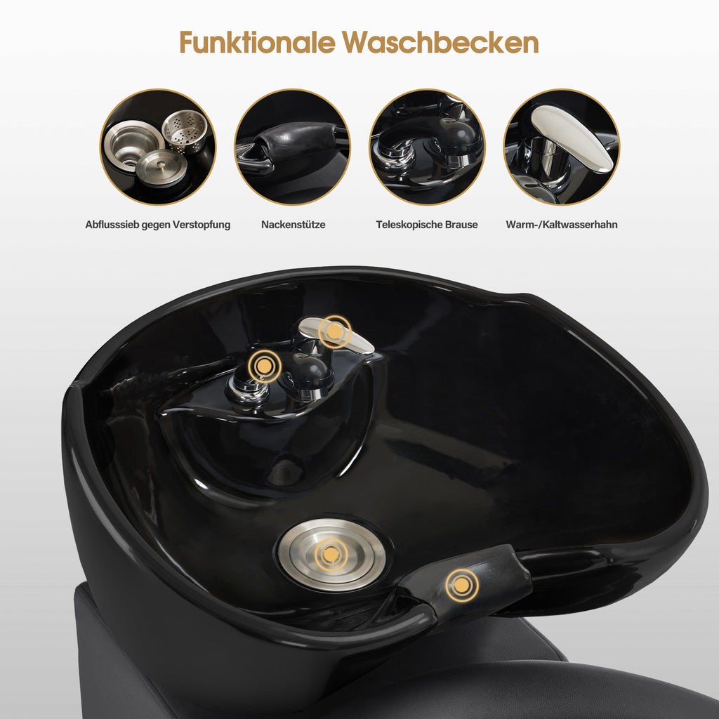 Friseurstuhl mit Waschbecken Retro 8037 Gold-Schwarz