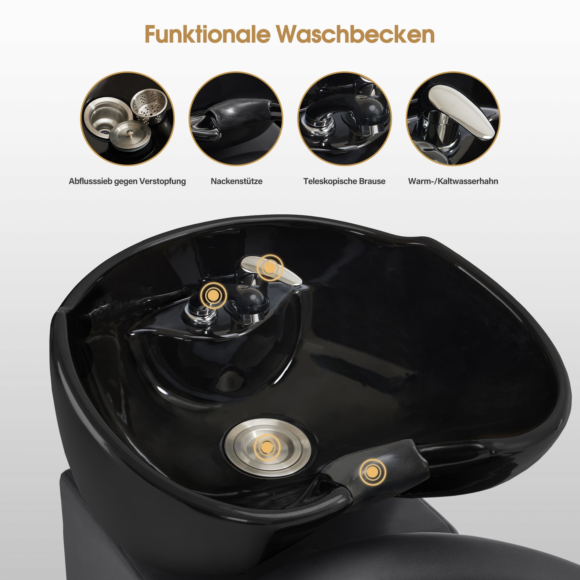 Friseurstuhl mit Waschbecken Retro 8037 Gold-Schwarz