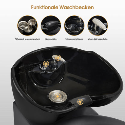 Friseurstuhl mit Waschbecken Retro 8037 Gold-Schwarz